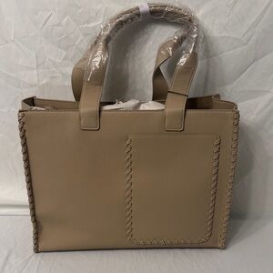 BCBG Tan Tote with Braided Detail